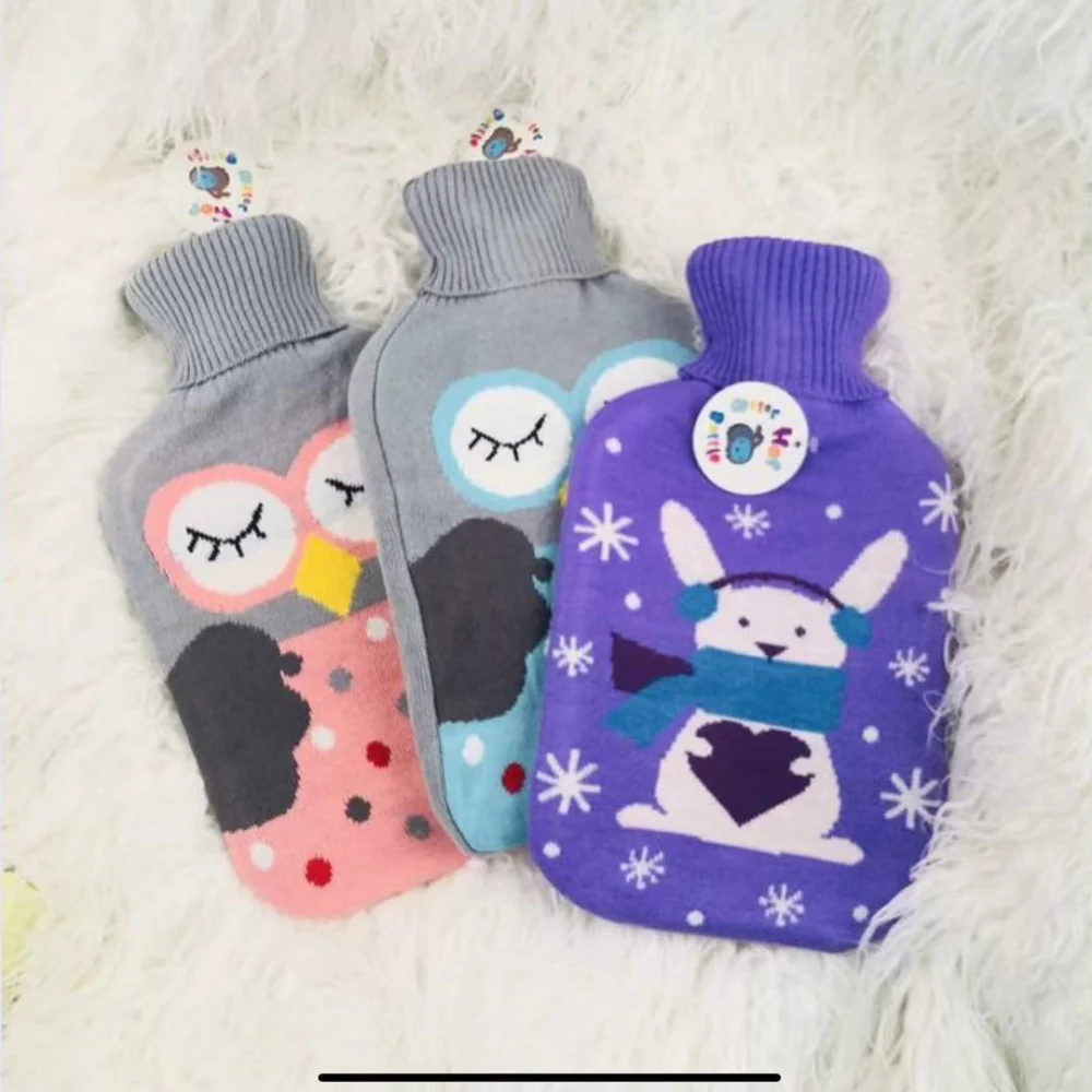 2L Reusable Hot Water Bottle with Plush Animal Knit Cover – Pain Relief & Winter Warmth