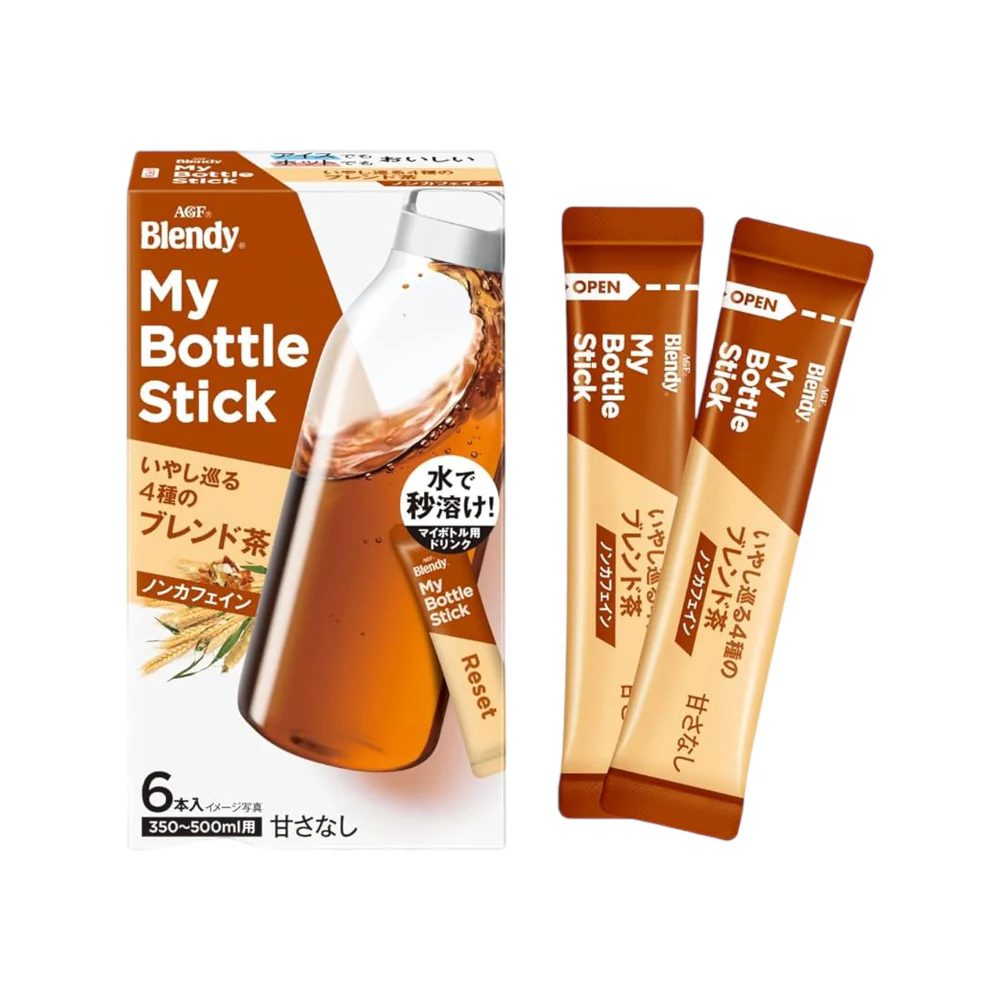 AGF Blendy My Bottle Stick Barley & Roasted Grain Tea (Caffeine Free, Dissolves in Cold Water) – 6 Sticks, 12g - Japanese Mugicha Barley Tea Powder