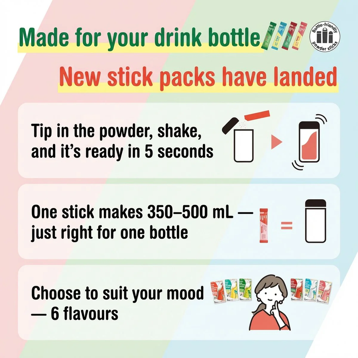 AGF Blendy My Bottle Stick Green Tea (Peach Aroma, Unsweetened) – 6 Sticks, 15g - Instant Green Tea Powder for Water Bottles - Image 2