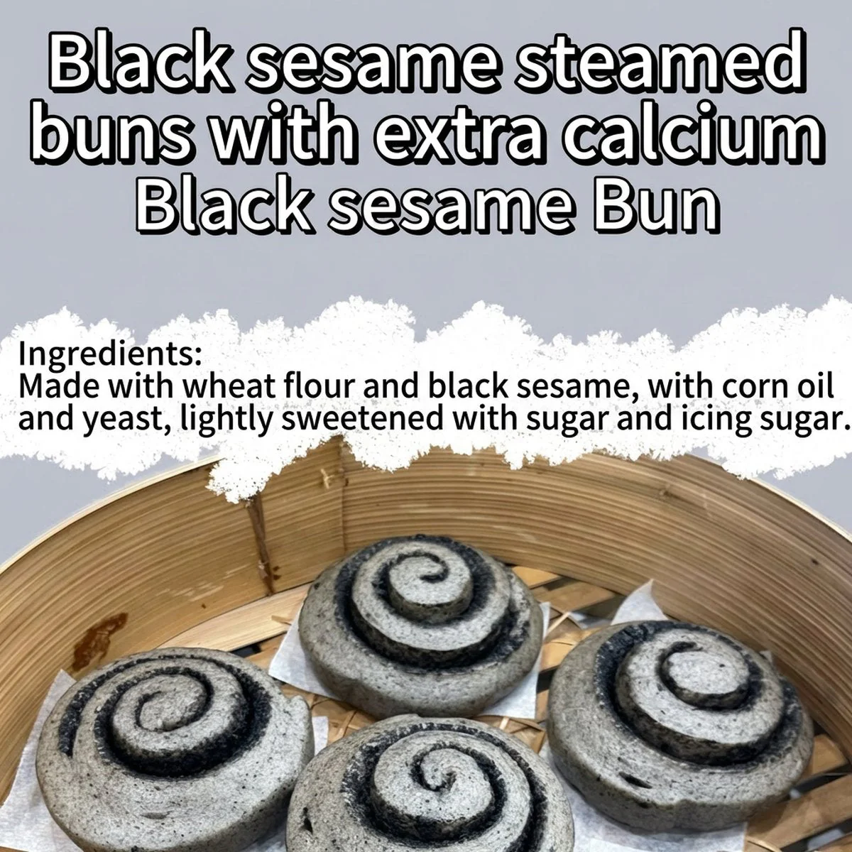 Aimeikang Frozen Black Sesame High-Calcium Steamed Buns – 2 Pieces, 200g - Chinese Mantou