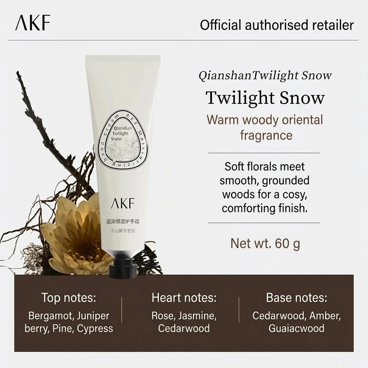 AKF Moisturizing Hand Cream - Qianshan Twilight Snow Scent, 60g - Image 4