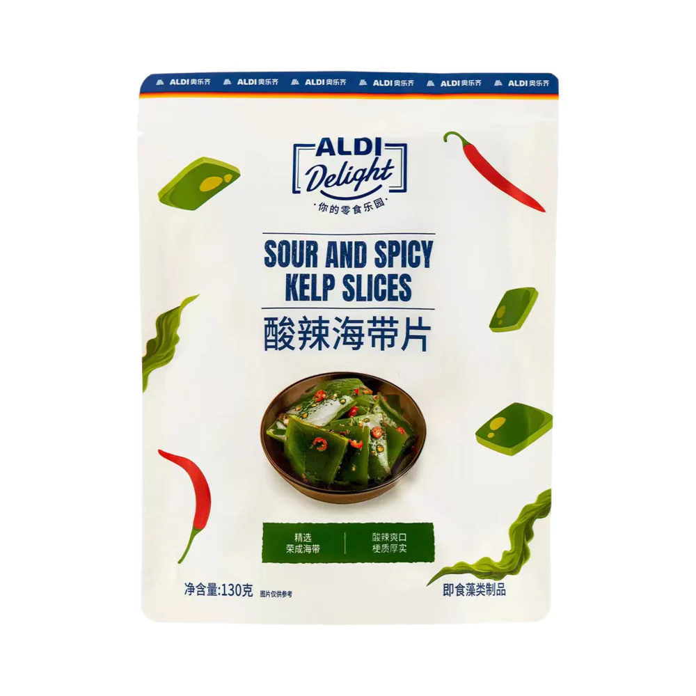 ALDI Delight Sour & Spicy Kelp Slices 130g – Limited Import - Ready-to-Eat Pickled Seaweed Snack