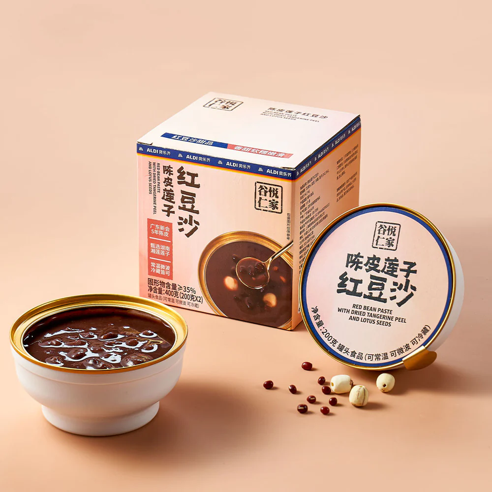 ALDI Gu Yue Ren Jia Red Bean Paste with Tangerine Peel & Lotus Seeds 200g x 2 – Limited Import - Sweet Red Bean Soup Dessert - Image 2