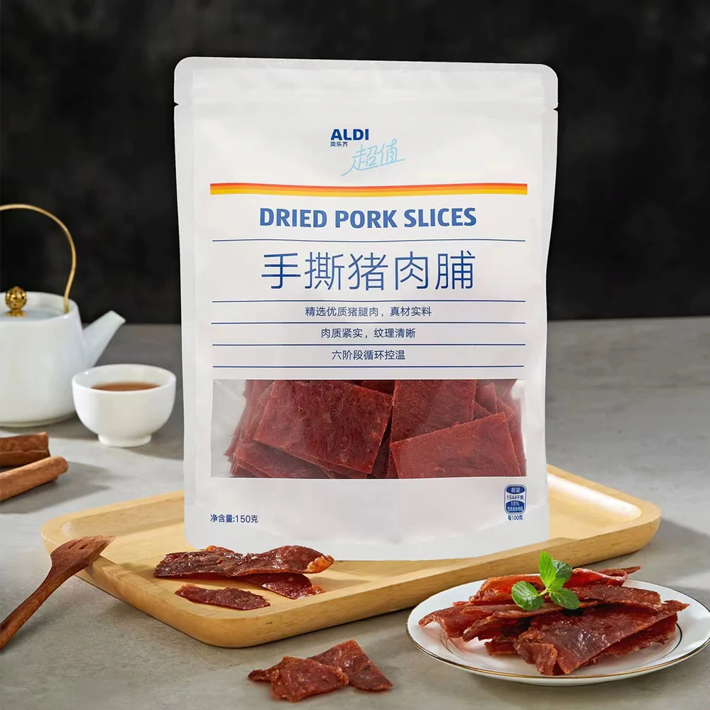 ALDI Value Dried Pork Slices 150g – Hand-Torn Pork Jerky, Limited Import - Image 4