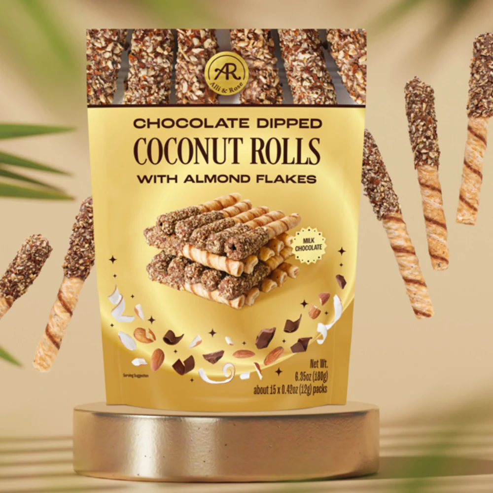 Alli & Rose Chocolate-Dipped Coconut Rolls with Almond Flakes – 180g - Image 2