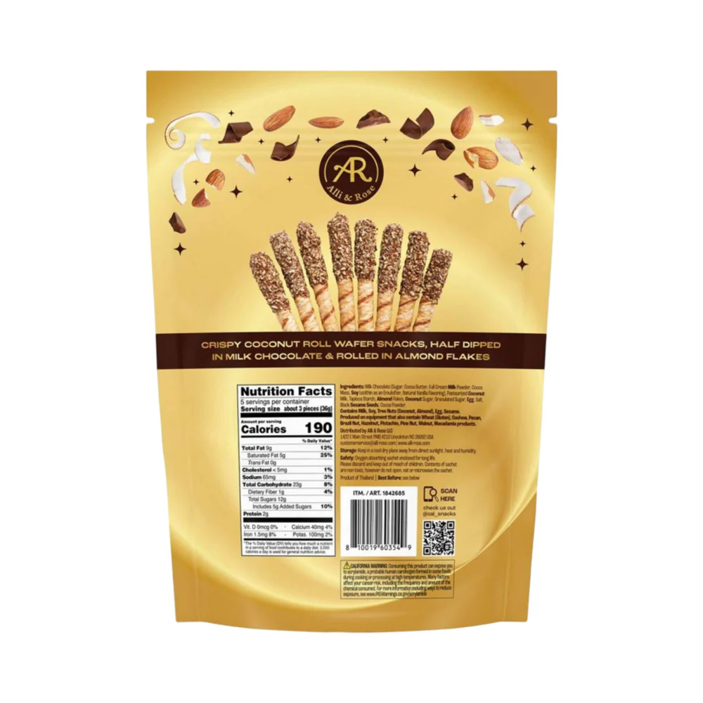 Alli & Rose Chocolate-Dipped Coconut Rolls with Almond Flakes – 180g - Image 3