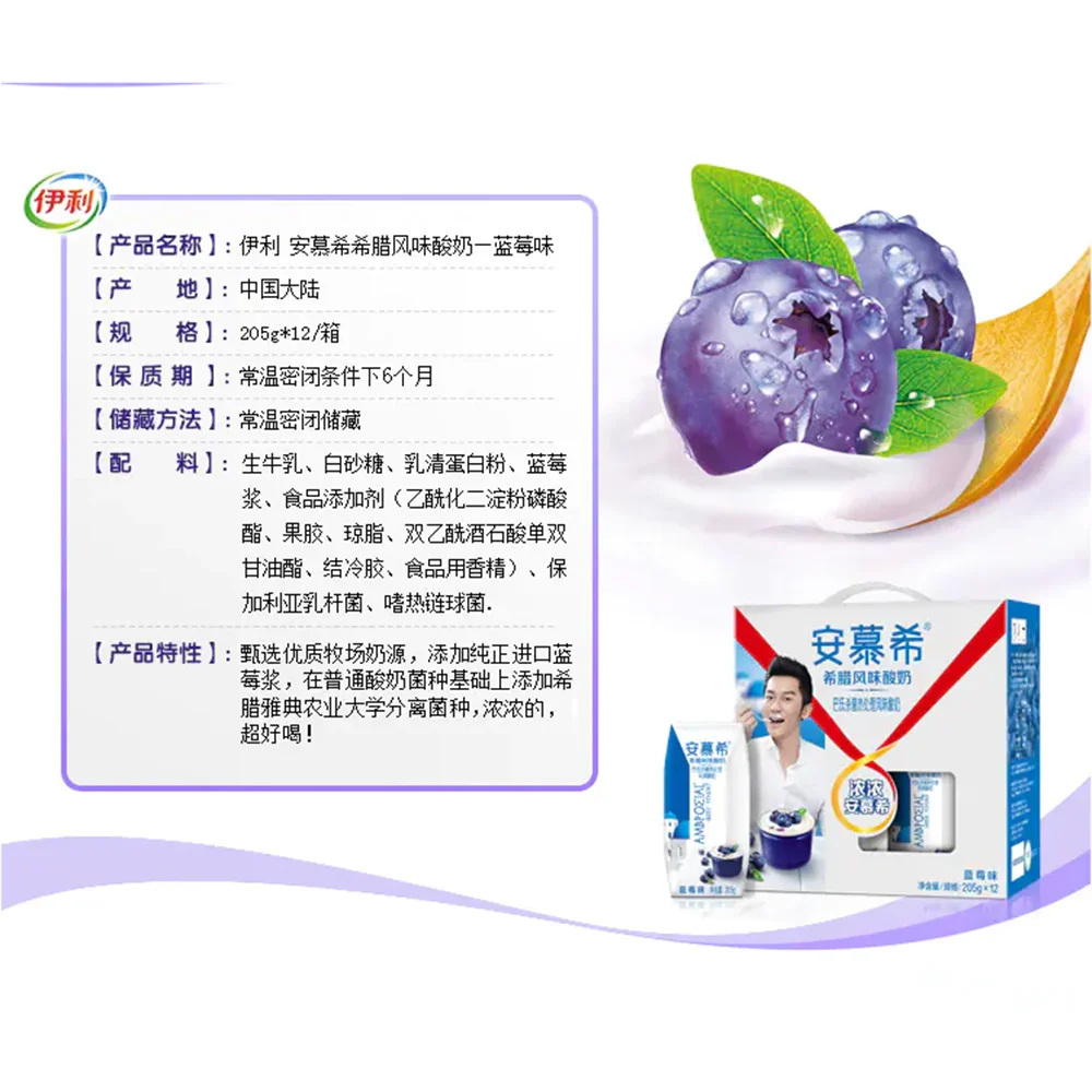 Ambrosial Greek Flavored Yogurt Blueberry - 205ml x 12 Bottles - Image 3