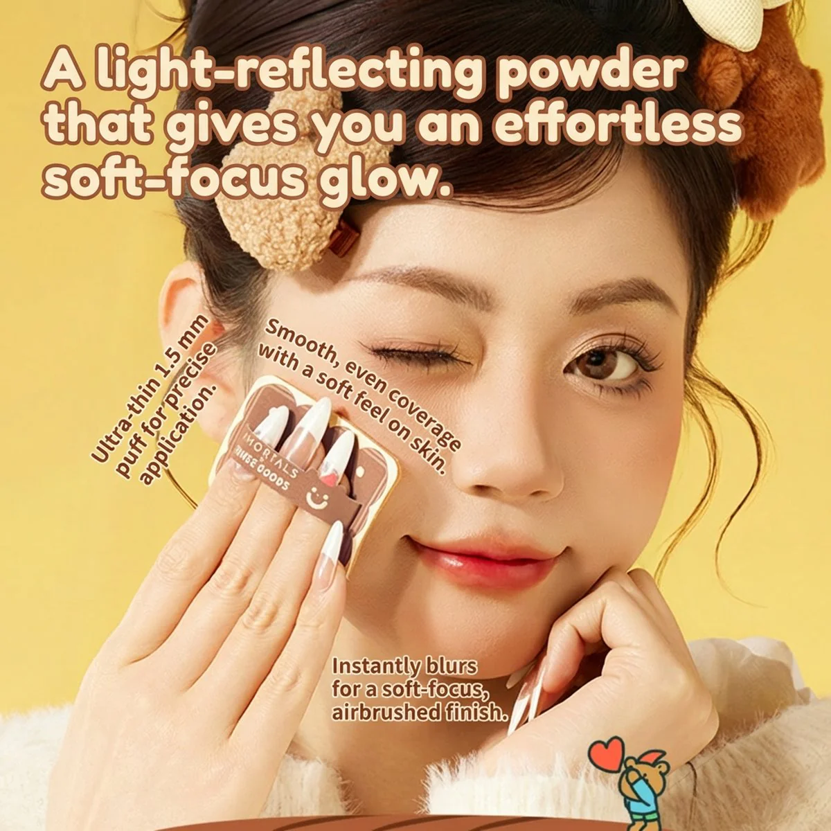Amortals x TUNEE GOODS Fluffy Square Powder Puff Set (Size M) – 2 Pieces for Pressed Powder Compacts - Image 4