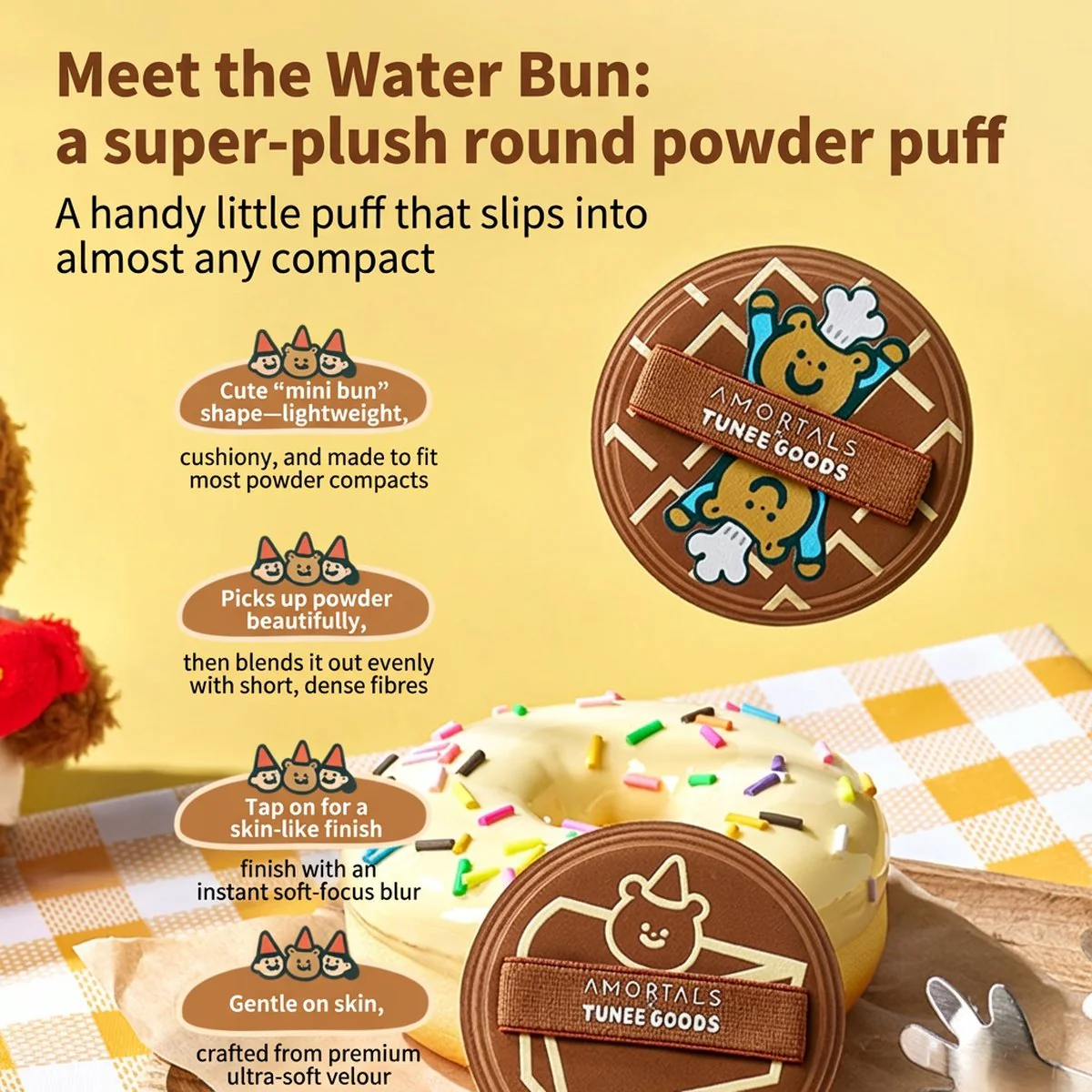 AMORTALS x TUNEE GOODS Velvet Powder Puffs – Round Compact Puff Set (M Size, 2 Pieces) - Image 3