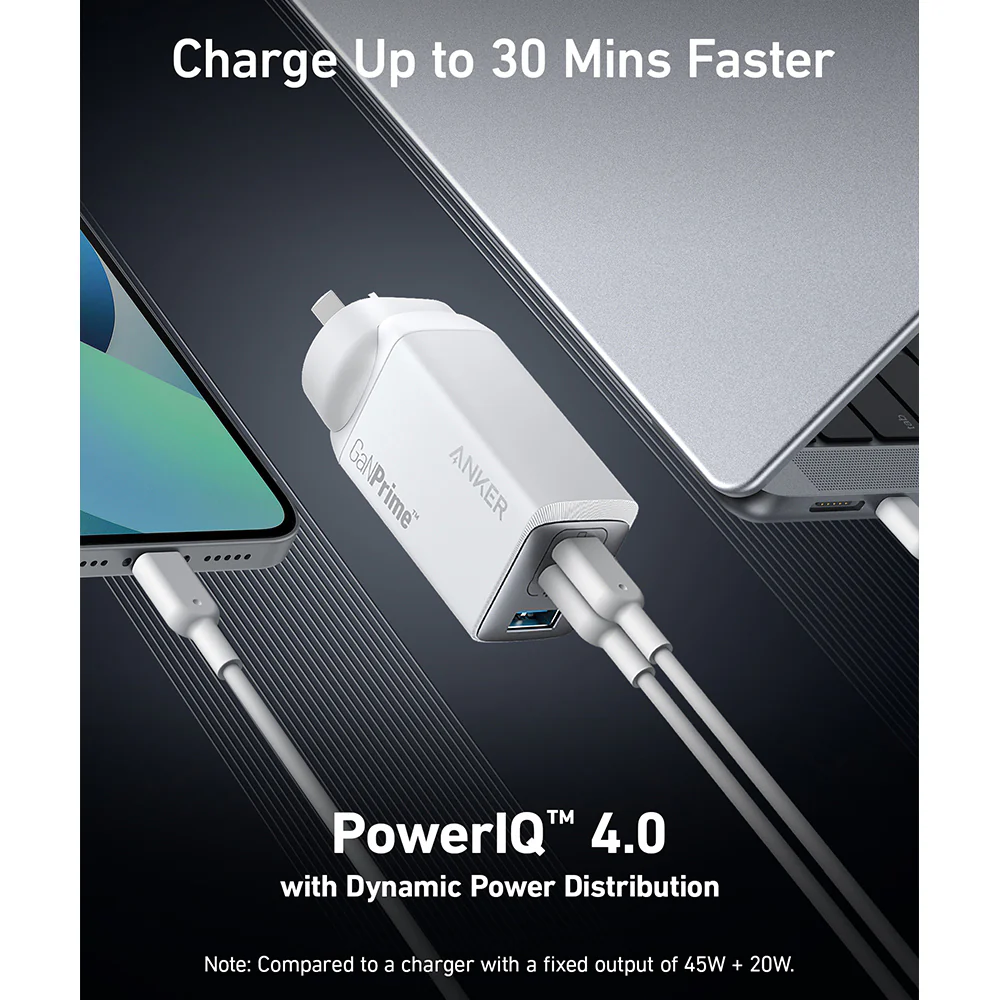 Anker 65W GaNPrime Triple-Port Fast Charger - White, AU Plug - Image 2