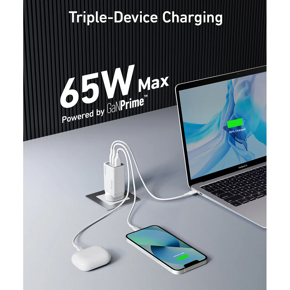 Anker 65W GaNPrime Triple-Port Fast Charger - White, AU Plug - Image 4