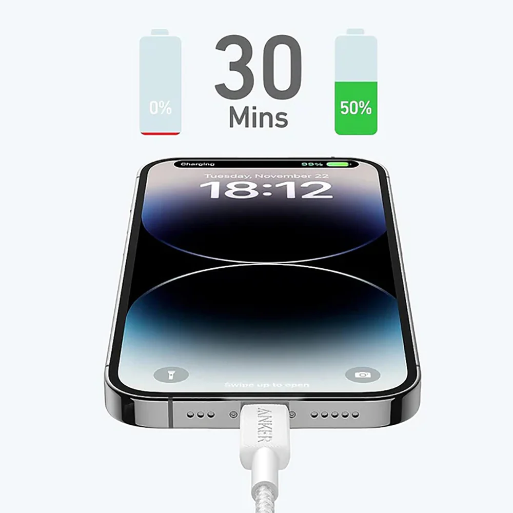Anker MFi Certified USB-C to Lightning Charging Cable - White, 1.8m - Image 2