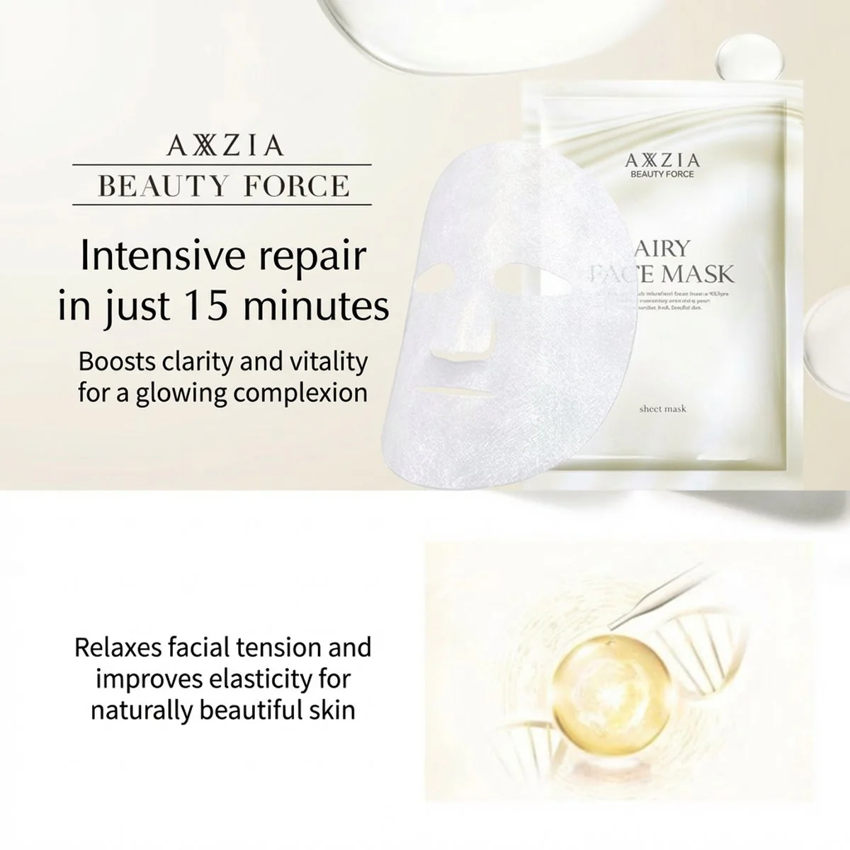 AXXZIA Beauty Force Airy Face Mask - 28 Sheets - Pore-Tightening & Firming - Image 3