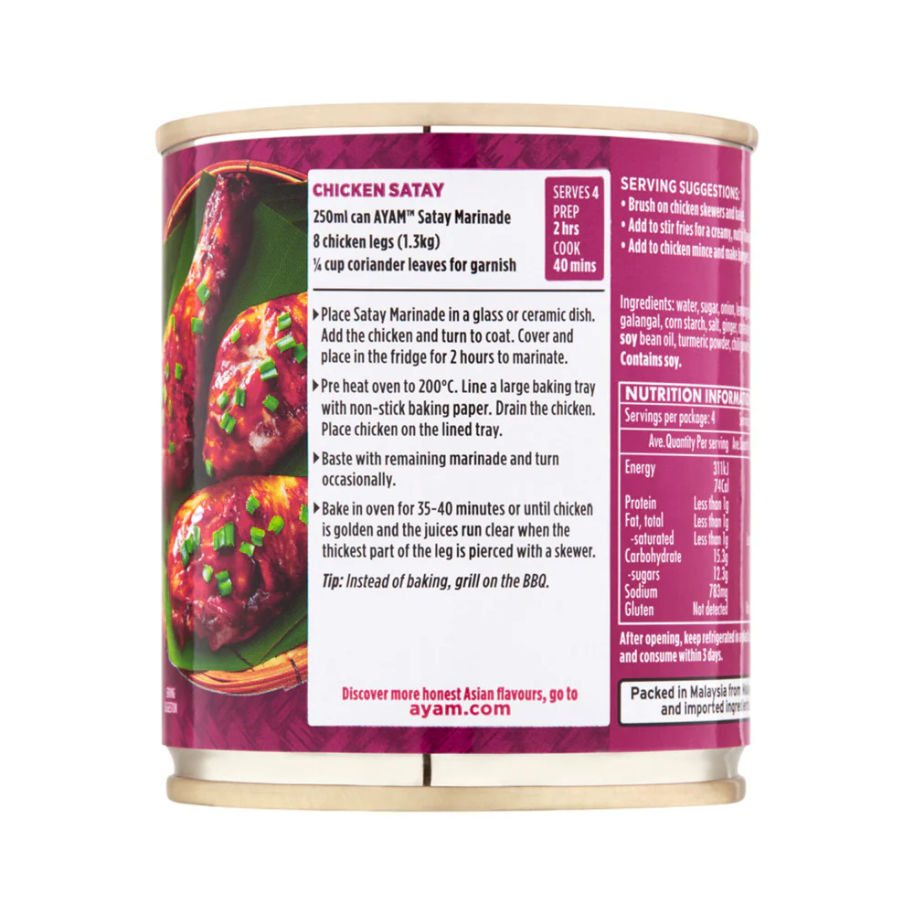Ayam 100% Natural Satay Marinade 250ml - Image 2