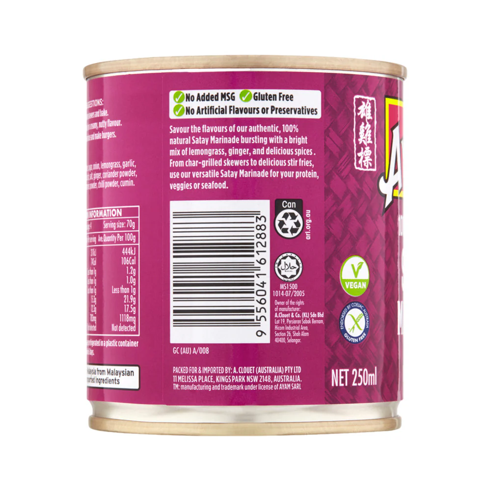 Ayam 100% Natural Satay Marinade 250ml - Image 3