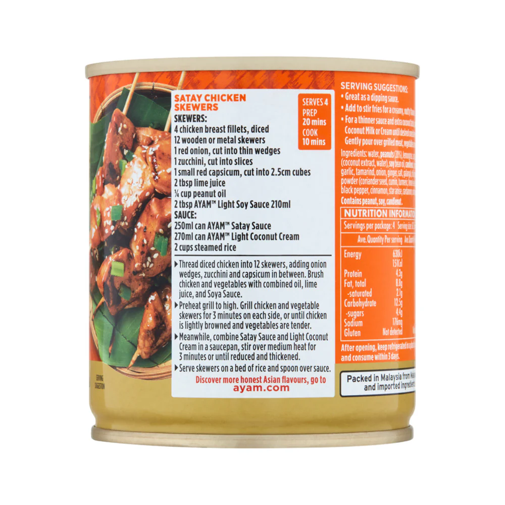 Ayam 100% Natural Satay Sauce 250ml – Ready to Use - Image 2