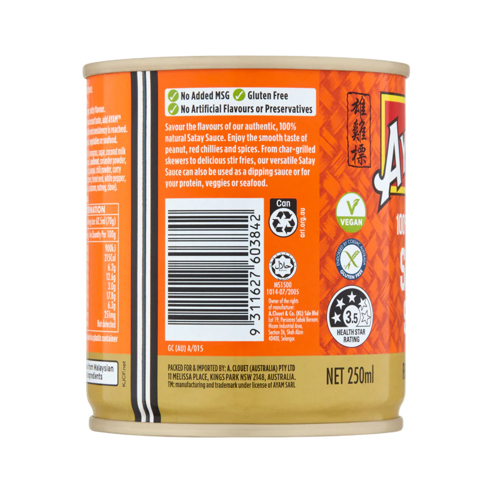 Ayam 100% Natural Satay Sauce 250ml – Ready to Use - Image 3