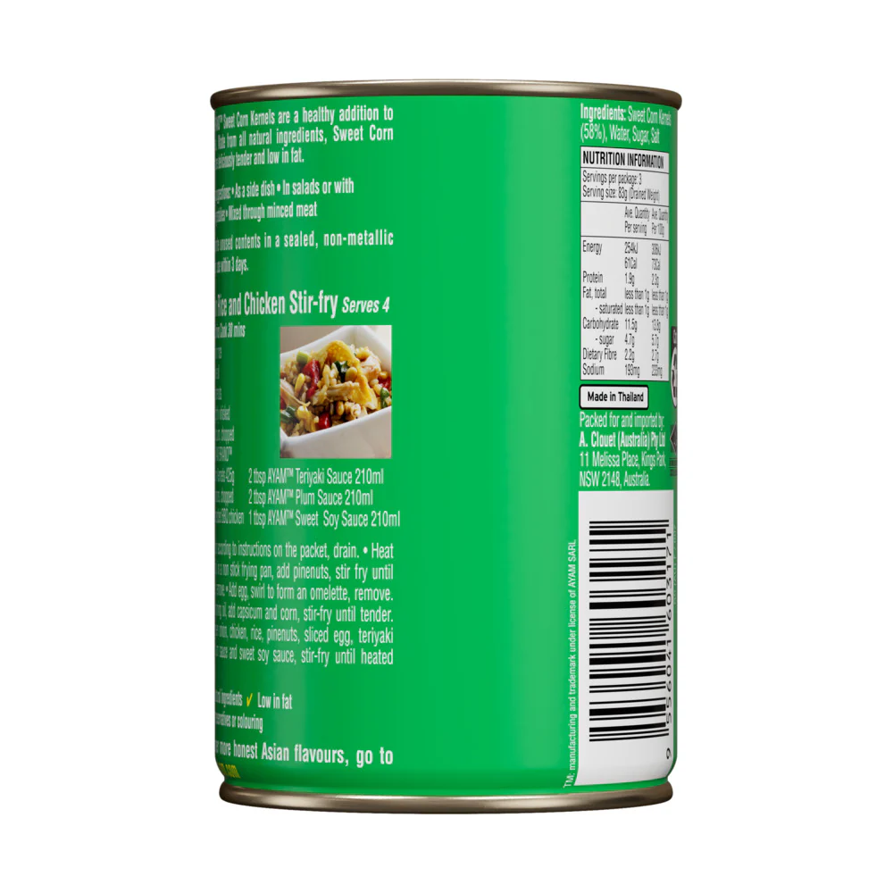 Ayam Brand Sweet Corn Kernels 425g - Canned Sweet Corn - Image 3