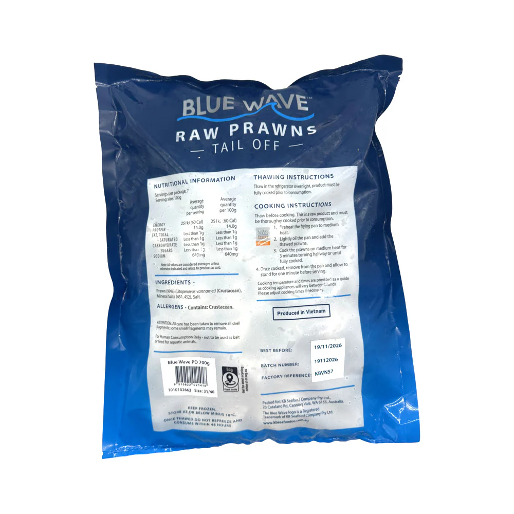 B&E Blue Wave Raw Prawns Tail Off Size 31/40 - 700g - Image 2