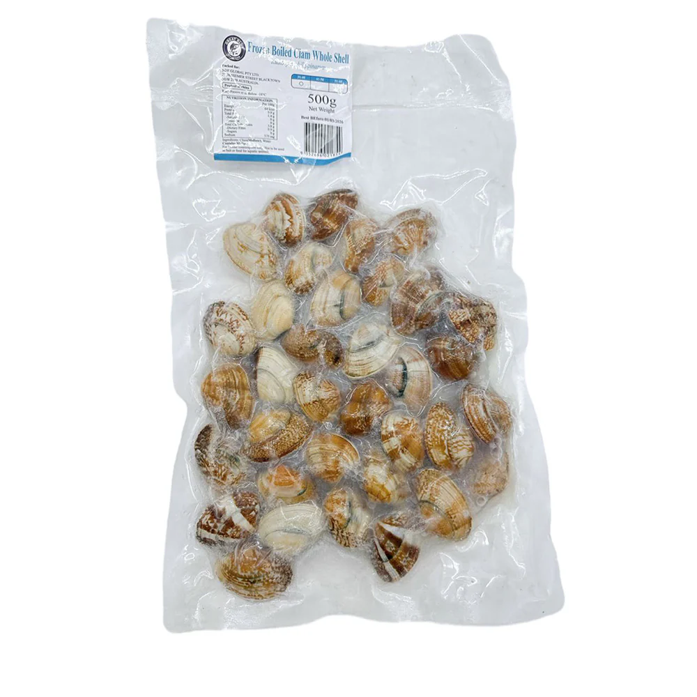 Great Blue Seafood Frozen Whole Shell Clams Size 31/50 - 500g