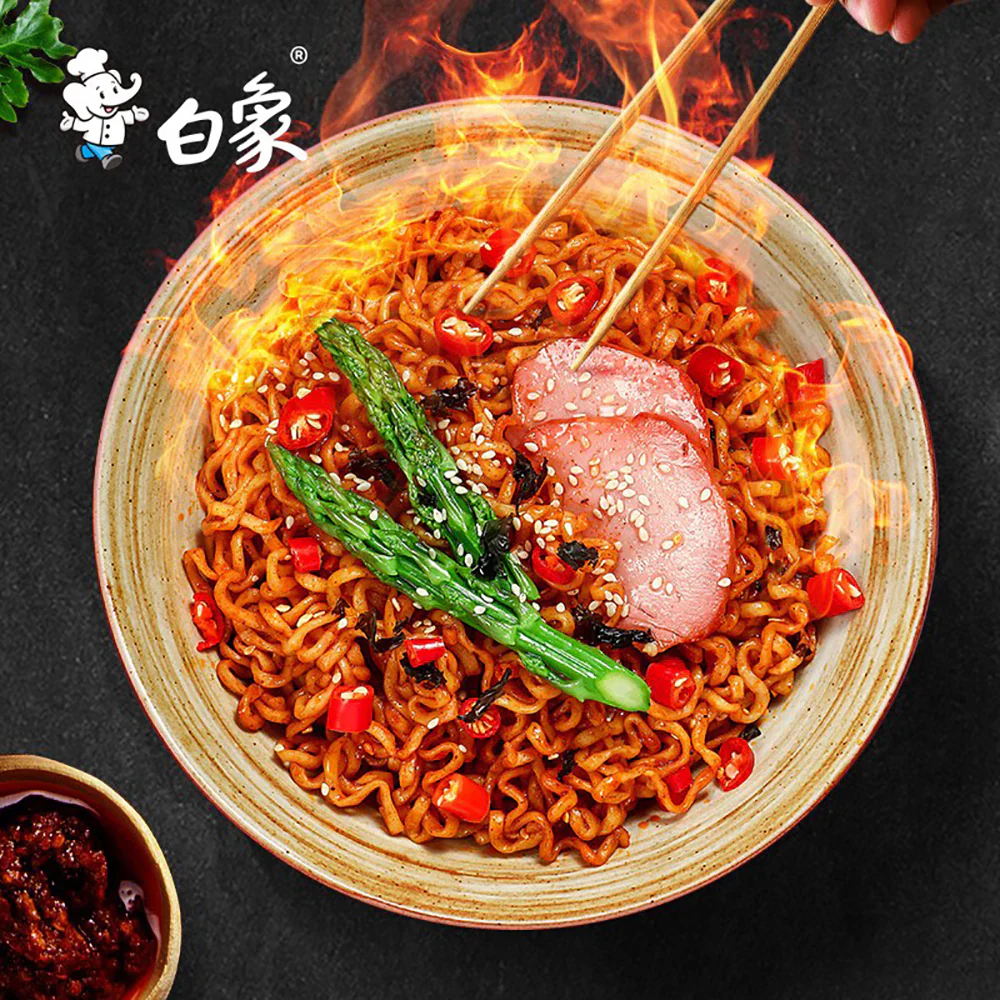 Baixiang Hot Chilli Chicken Flavor Stir-Fry Noodles - 98g x 5 Packs - Image 2