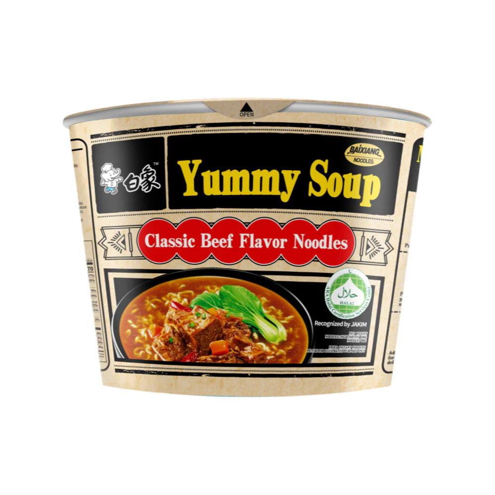 BaiXiang Yummy Soup Classic Beef Flavor Noodles - 105g x 12 Cups - Image 2