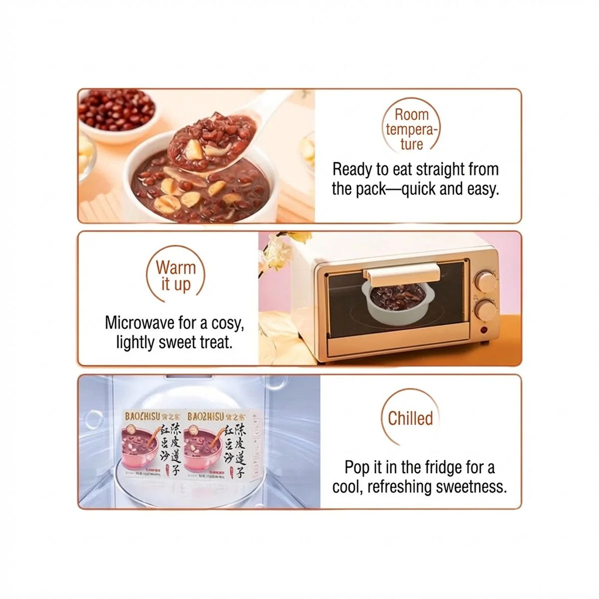 BAOZHISU Instant Red Bean Soup with Tangerine Peel & Lotus Seeds 195g - Hong Dou Sha Dessert - Image 3
