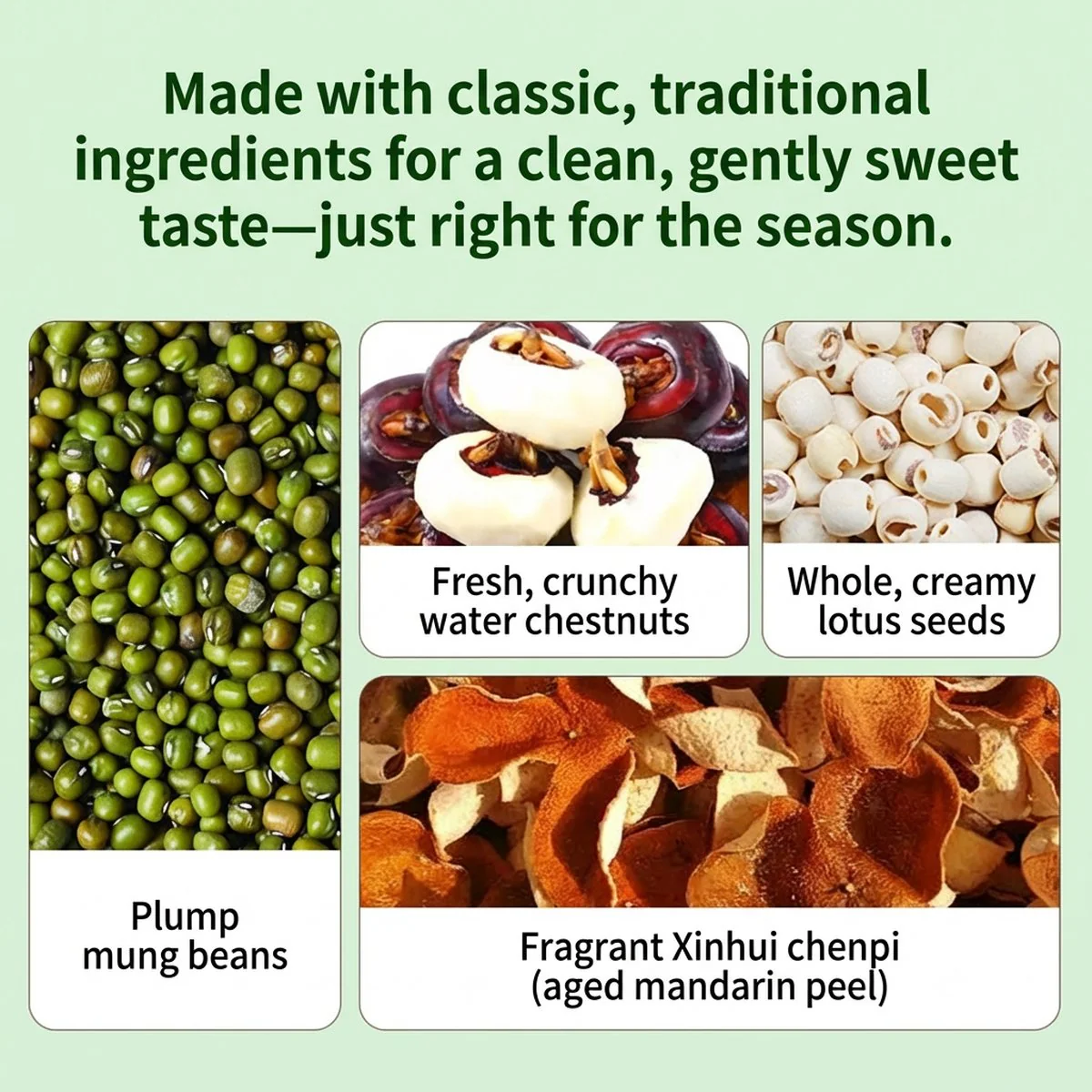 BAOZHISU Mung Bean Dessert Soup with Lotus Seeds & Chenpi 195g - Image 4