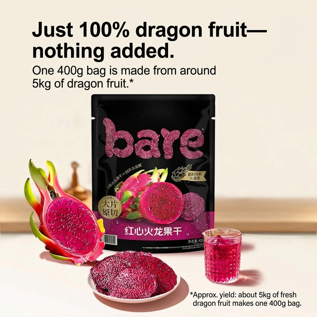 Bare Red Dragon Fruit Chips 400g – Whole-Slice Pitaya Crisps, 100% Fruit - Image 4