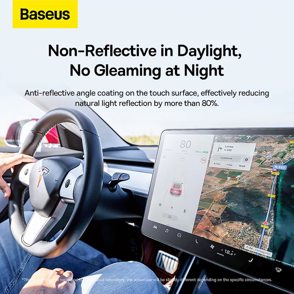 Baseus 0.3mm Tempered Glass Anti-Fingerprint Screen Protector for Tesla Model 3/Y 15 inch - Clear - Image 3