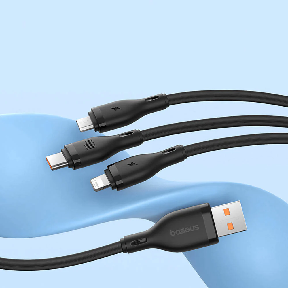 Baseus 100W 3-in-1 Fast Charging Data Cable USB to M+L+C 1.5m - Starry Black - Image 3