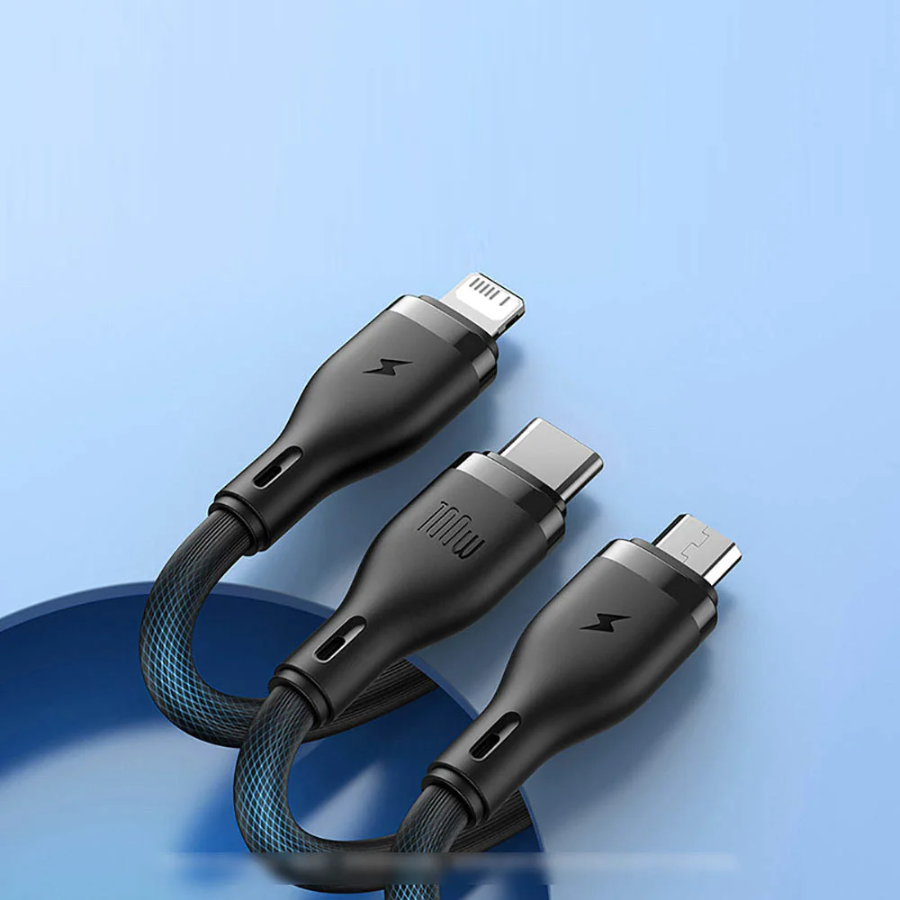 Baseus 100W 3-in-1 Fast Charging Data Cable USB to M+L+C 1.5m - Starry Black - Image 5