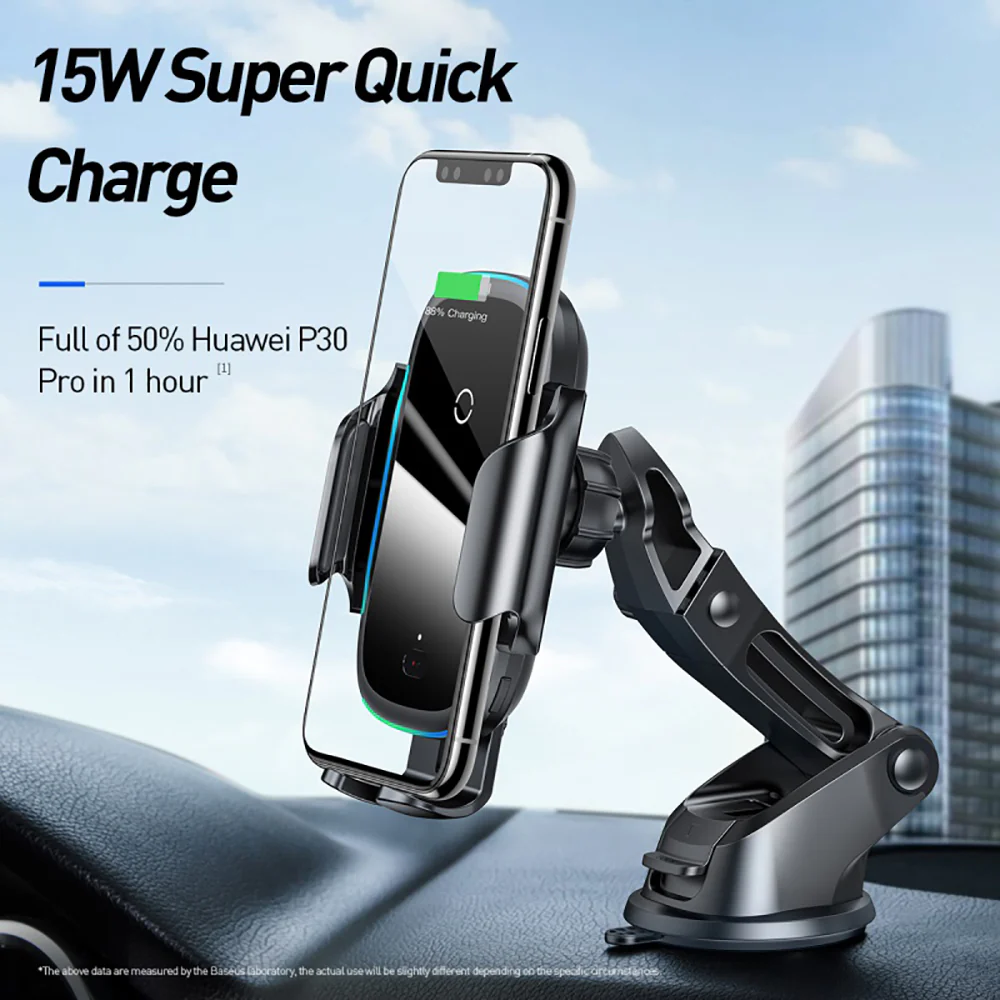 Baseus 15W Qi Certified Wireless Charging Car Mount - Black - Image 2