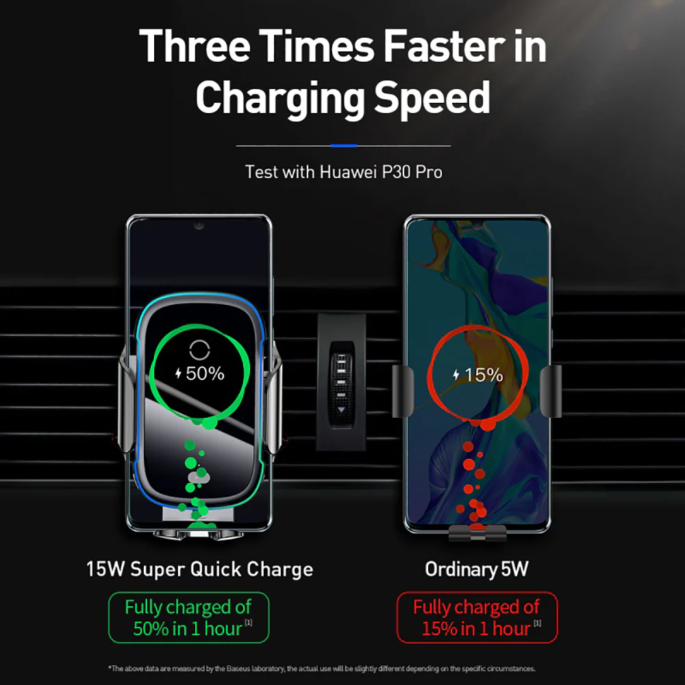 Baseus 15W Qi Certified Wireless Charging Car Mount - Black - Image 3