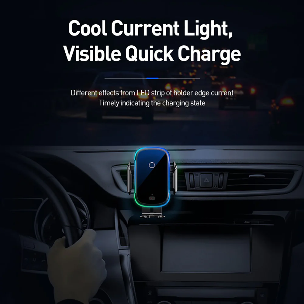 Baseus 15W Qi Certified Wireless Charging Car Mount - Black - Image 4