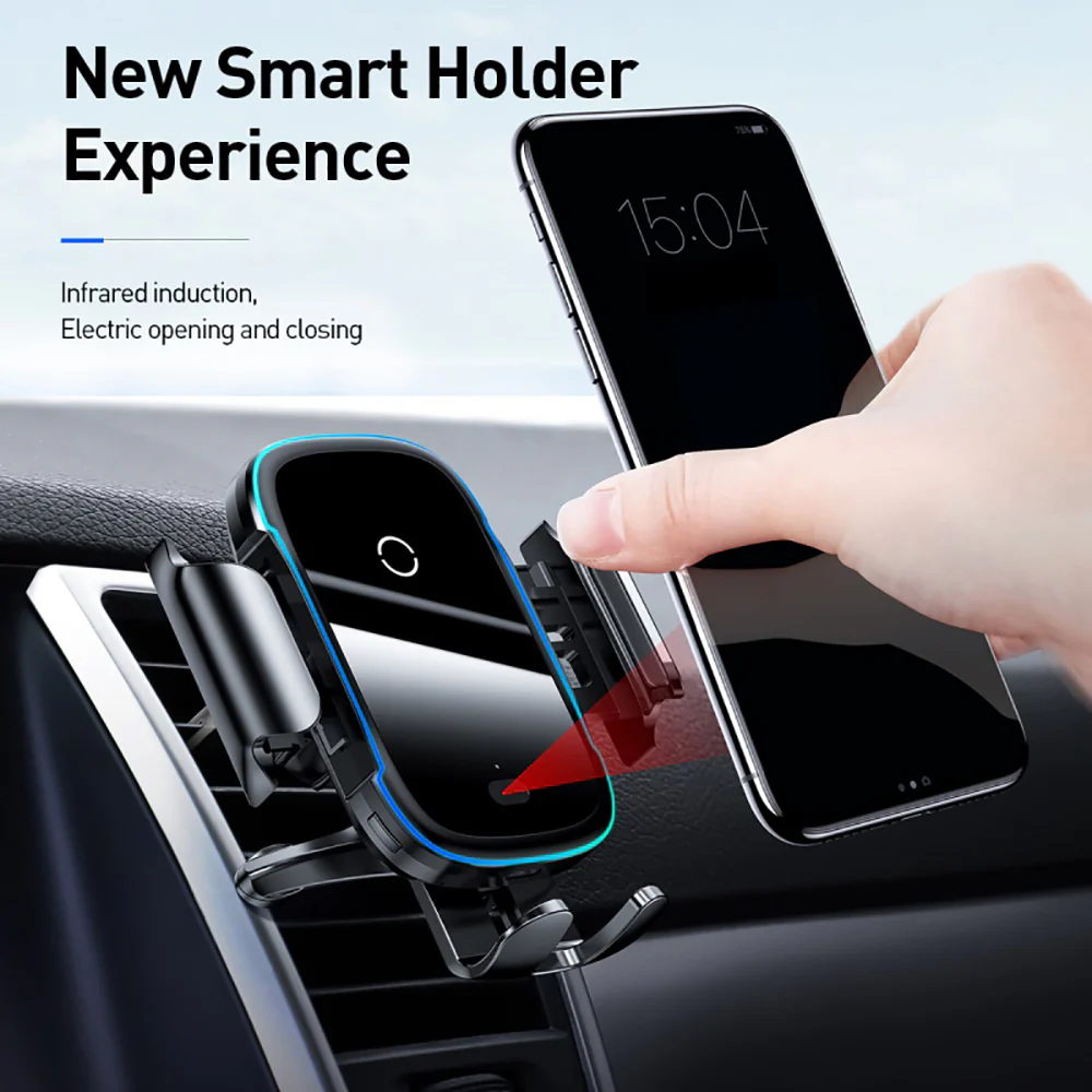 Baseus 15W Qi Certified Wireless Charging Car Mount - Black - Image 5