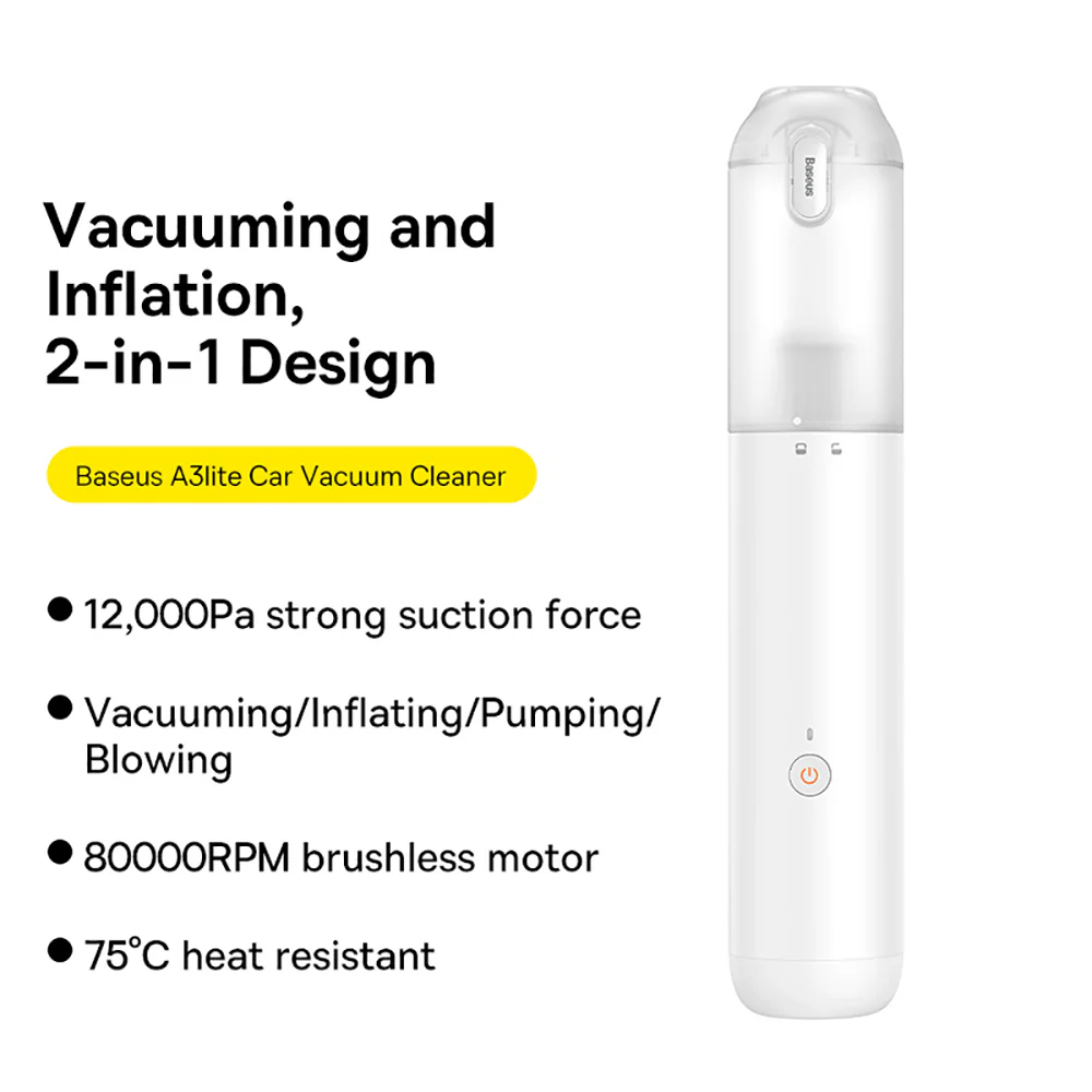 Baseus A3lite Car Vacuum Cleaner - White - Image 2