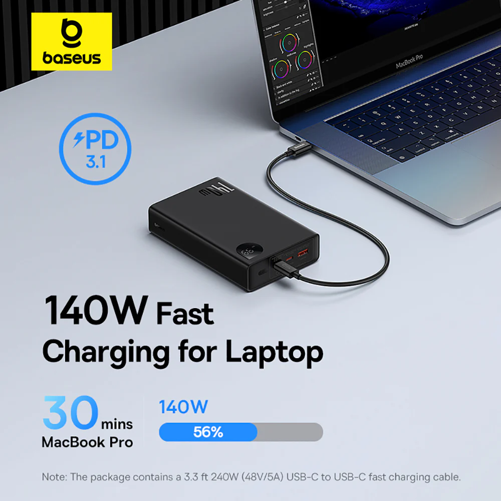 Baseus Adaman Digital Display Fast Charging Power Bank 24000mAh 140W - Starry Black, Overseas Edition - Image 4