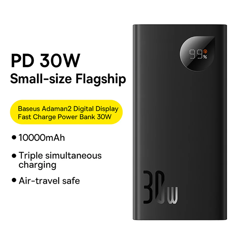 Baseus Adaman2 Digital Display Fast Charge Power Bank 10000mAh 30W - Black - Image 2