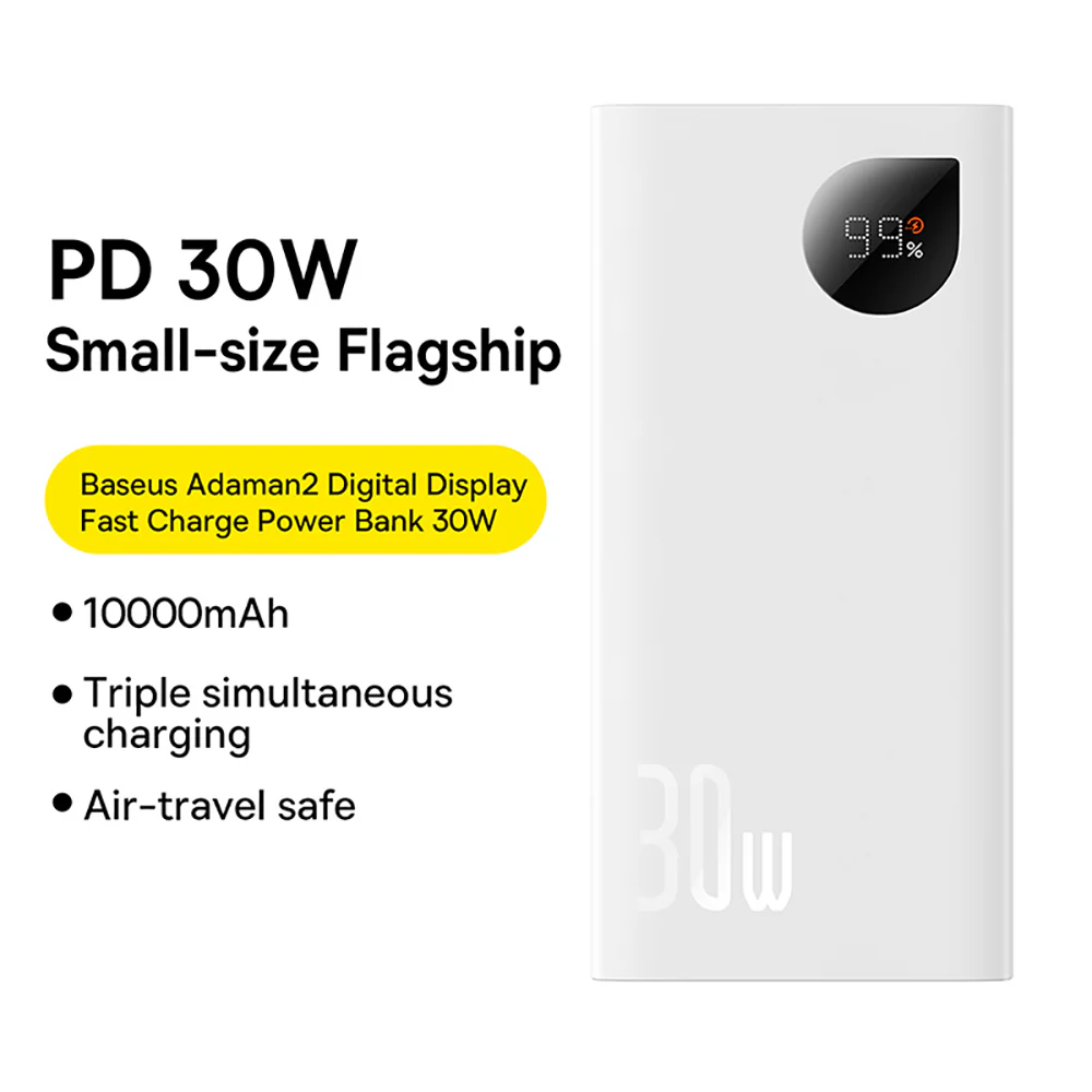 Baseus Adaman2 Digital Display Fast Charge Power Bank 10000mAh 30W - White - Image 2