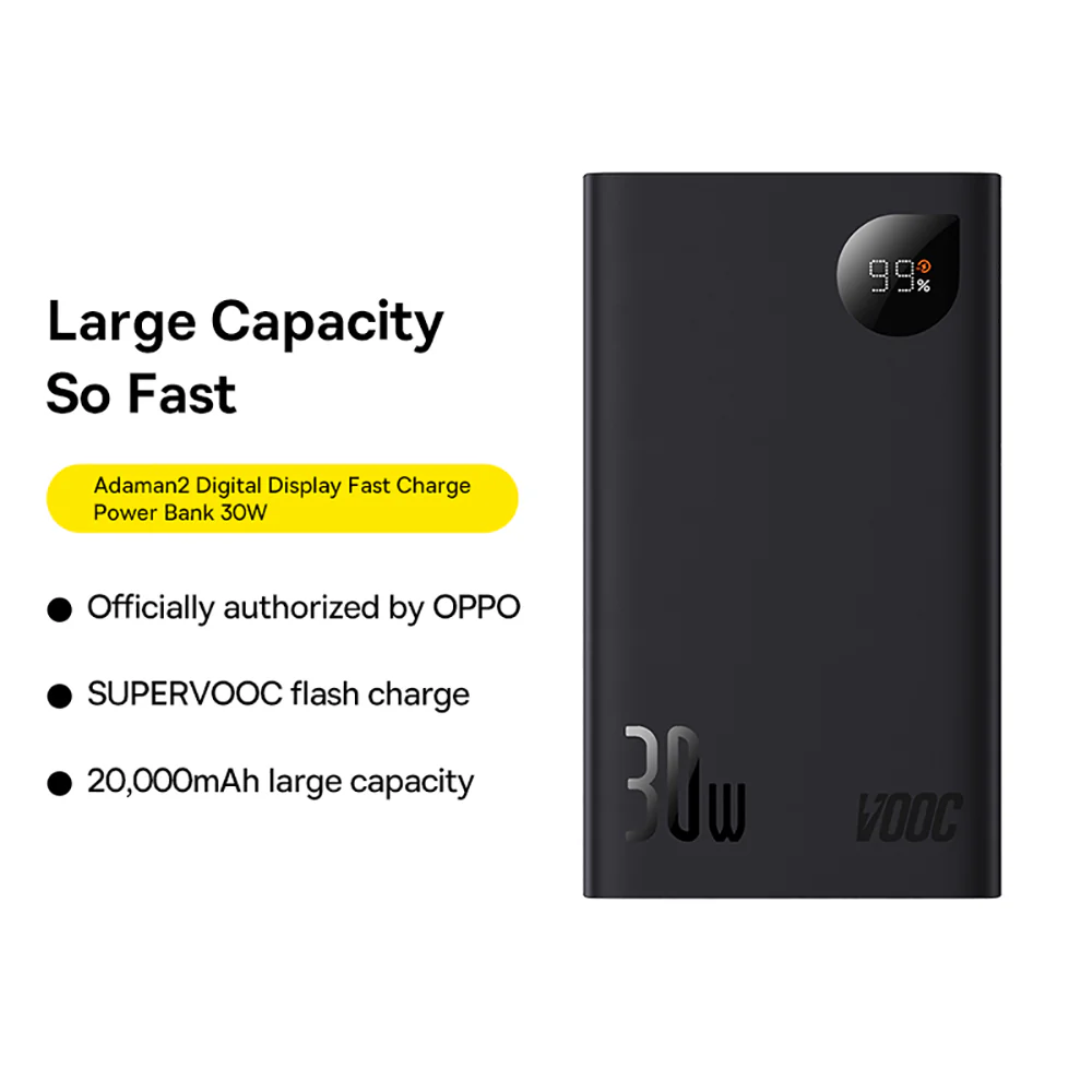 Baseus Adaman2 Digital Display Fast Charge Power Bank 20000mAh 30W VOOC Edition - Black - Image 2