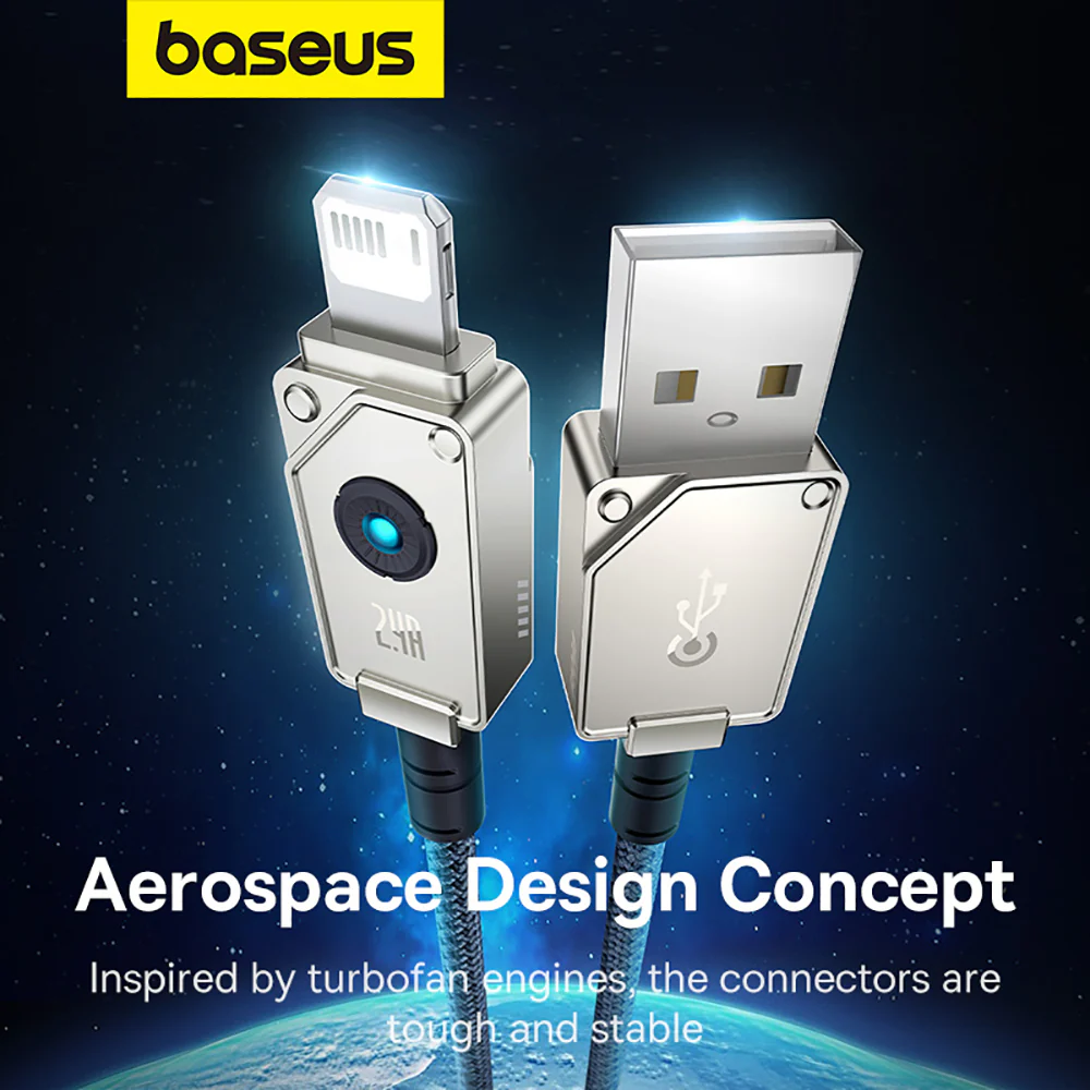 Baseus Aerospace Series Fast Charging Cable USB to iP 2.4A 1m Starlight White - Image 5