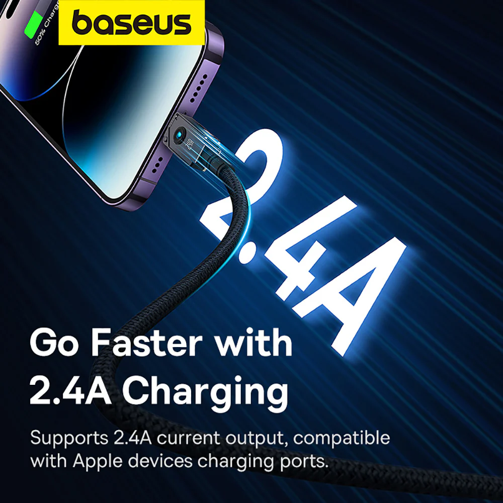 Baseus Aerospace Series Fast Charging Cable USB to iP 2.4A 1m - Starry Black - Image 3