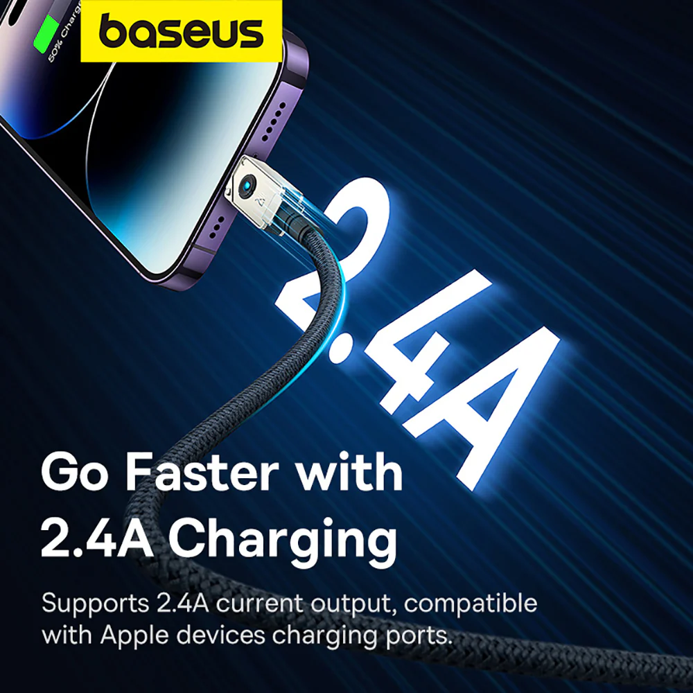 Baseus Aerospace Series Fast Charging Cable USB to iP 2.4A 2m Starlight White - Image 3