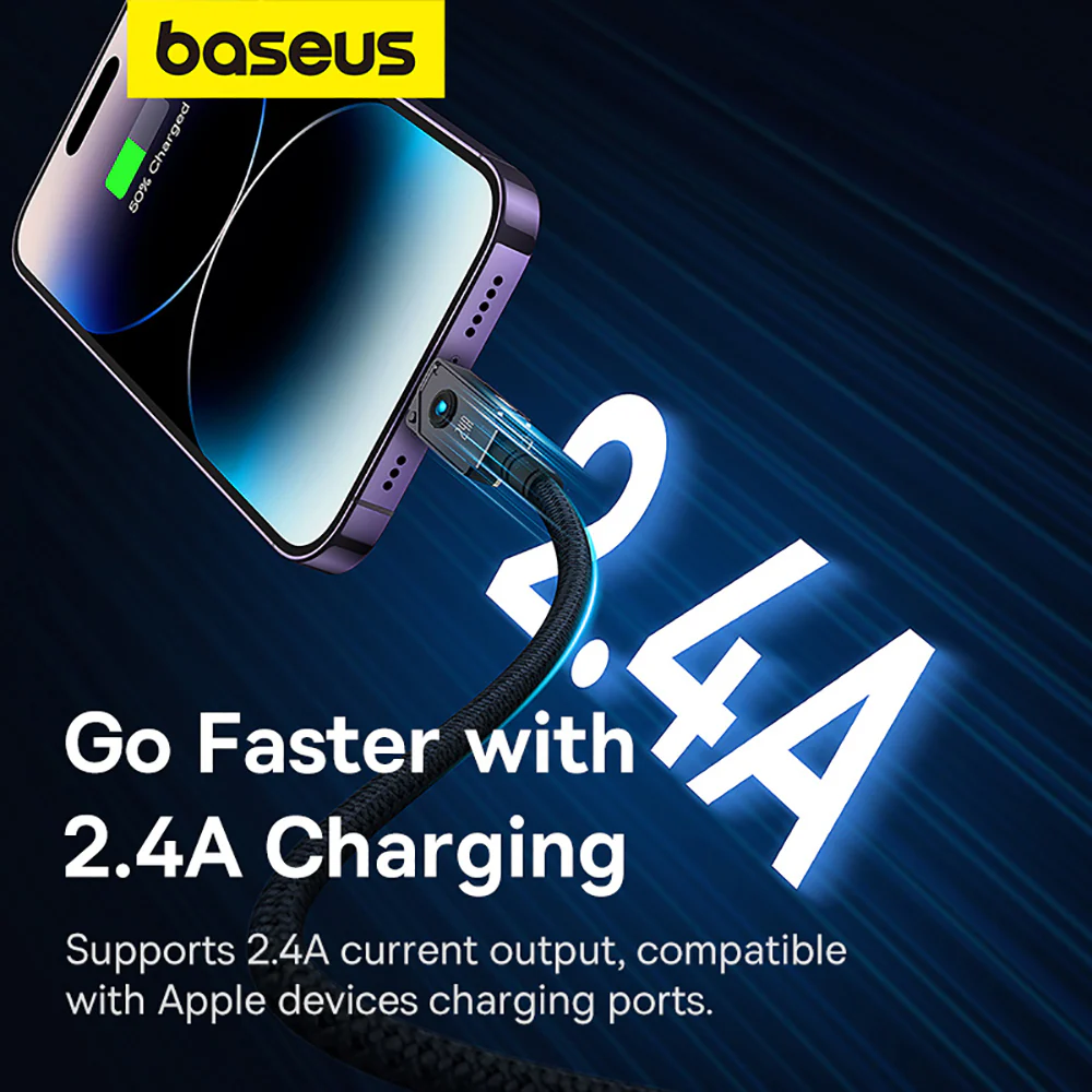 Baseus Aerospace Series Fast Charging Cable USB to iP 2.4A 2m - Starry Black - Image 3