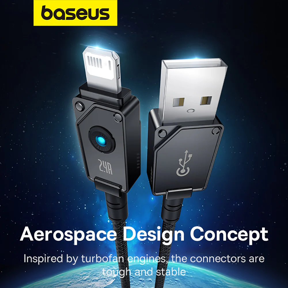 Baseus Aerospace Series Fast Charging Cable USB to iP 2.4A 2m - Starry Black - Image 5