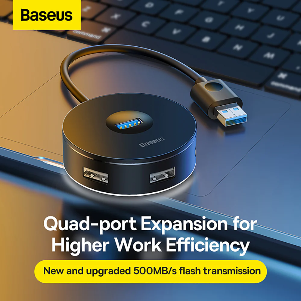 Baseus Airjoy Round Box 4-in-1 HUB Adapter - 10cm Black - Image 3