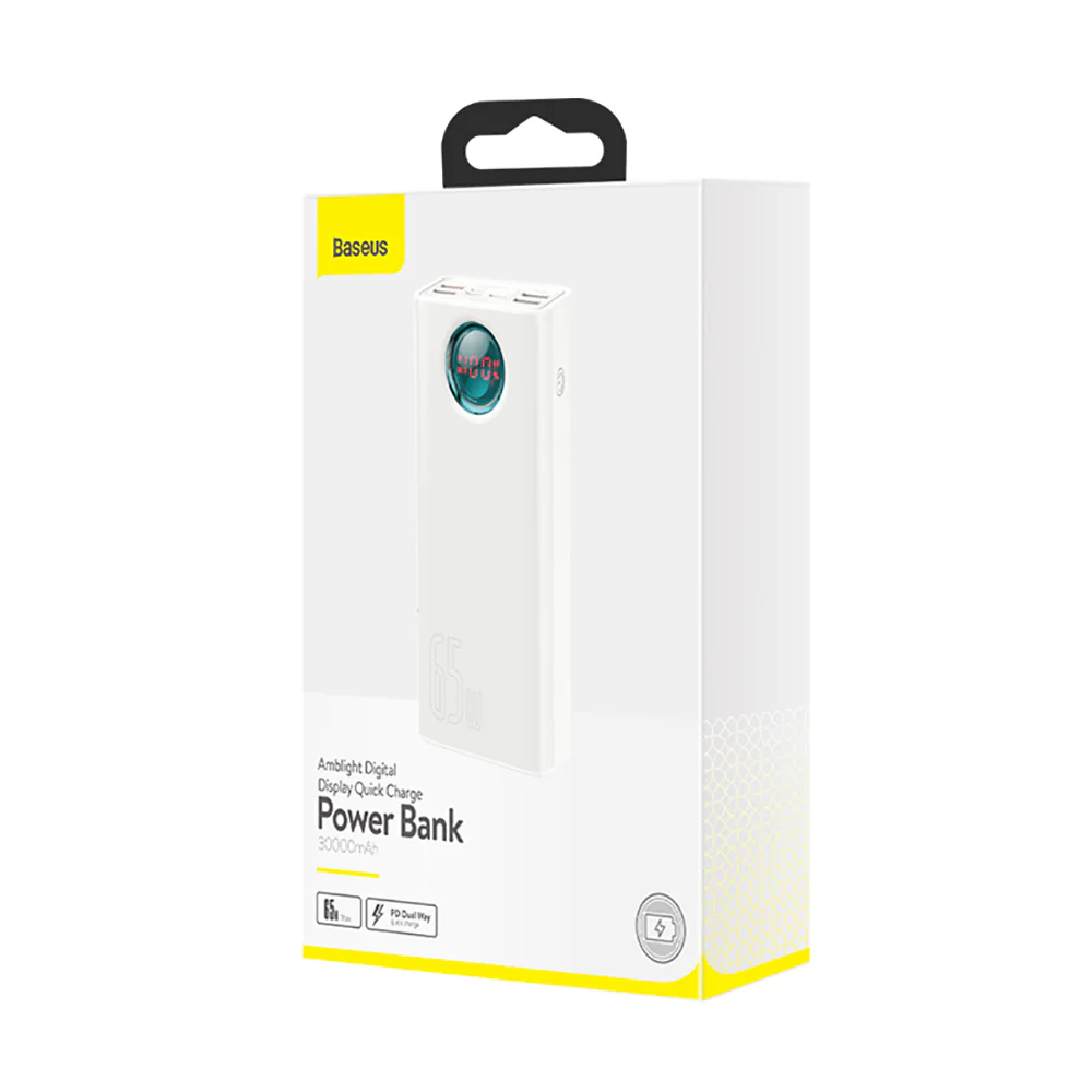 Baseus Amblight Digital Display Quick Charge Power Bank 30000mAh 65W - White