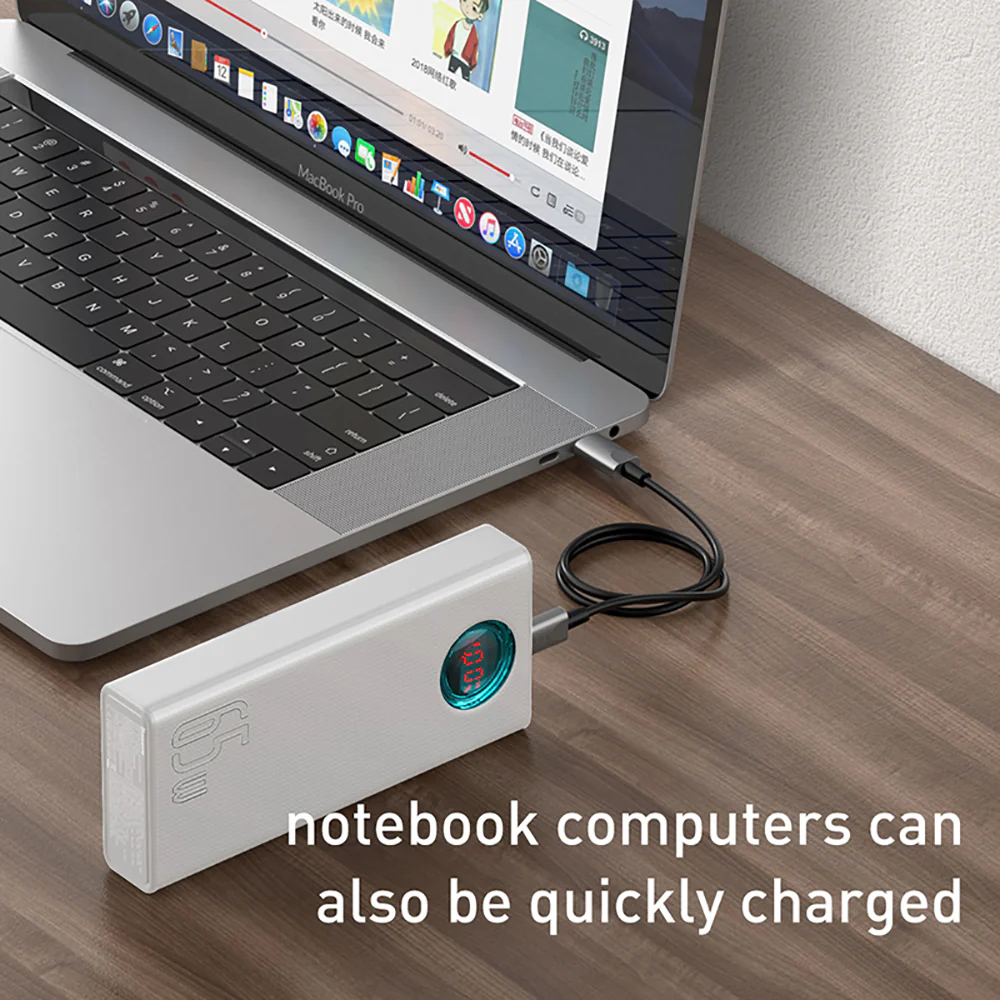 Baseus Amblight Digital Display Quick Charge Power Bank 30000mAh 65W - White - Image 4
