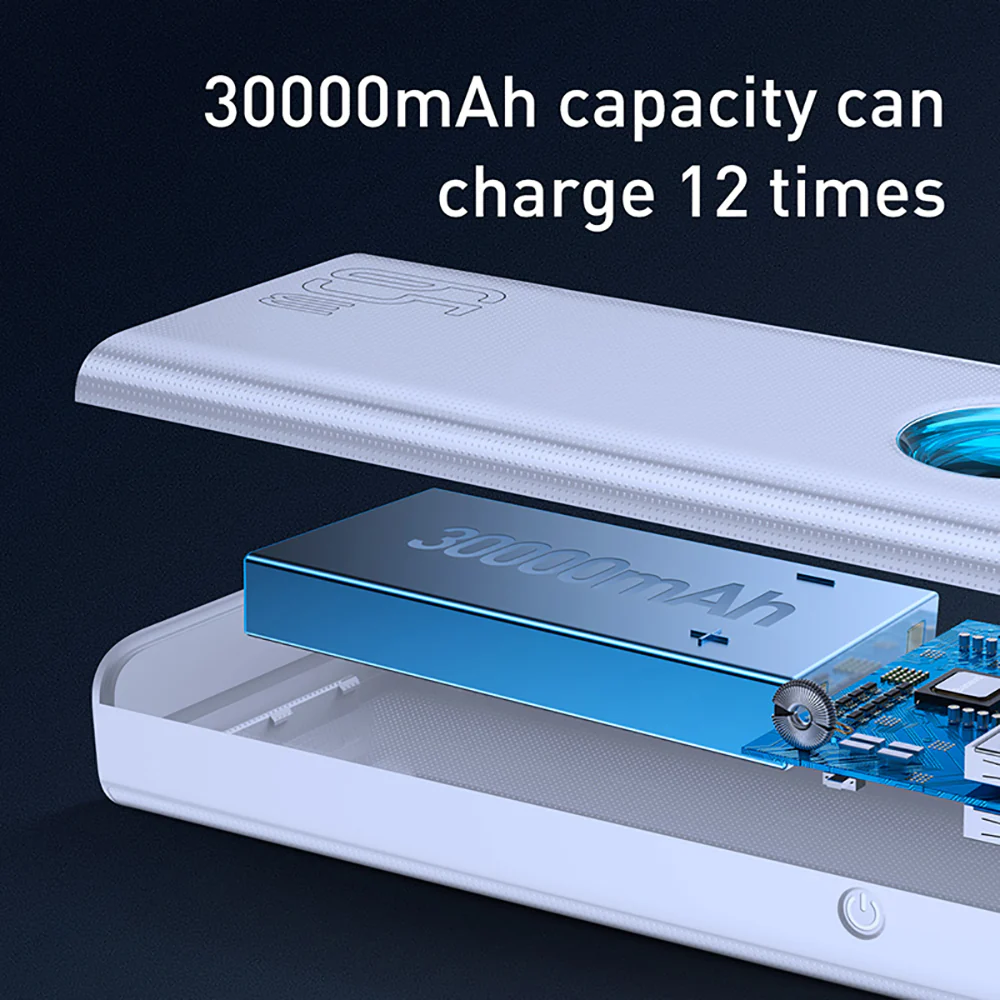 Baseus Amblight Digital Display Quick Charge Power Bank 30000mAh 65W - White - Image 5